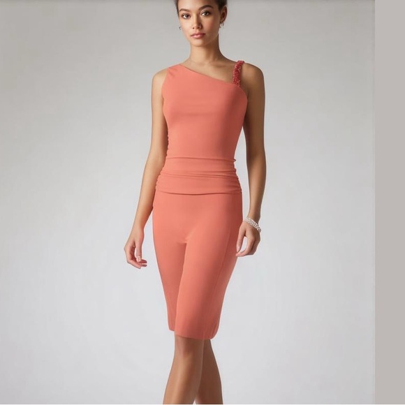 Blumarine Dresses & Skirts - 🌺 Blumarine Coral Asymmetrical Bodycon Dress – One-Shoulder Cocktail Glam